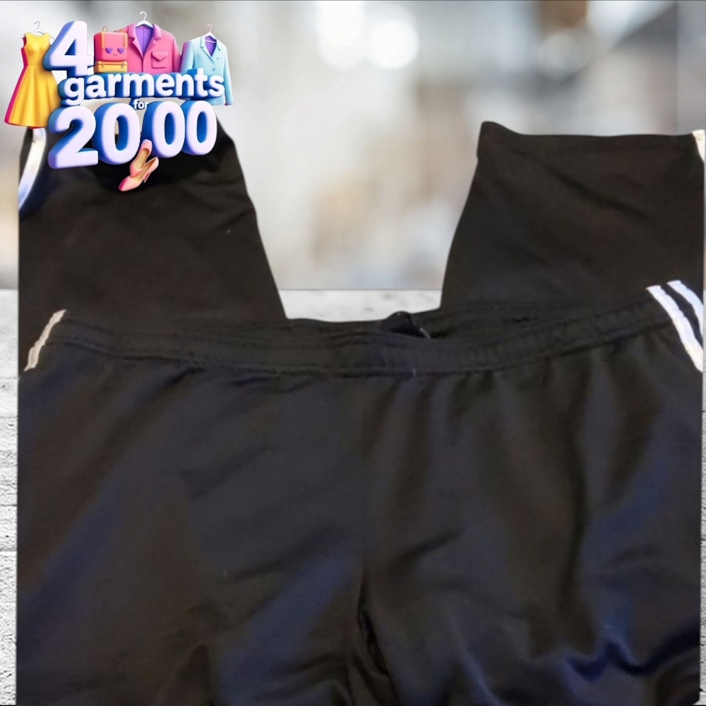 Adidas black with white stripes joggers size L